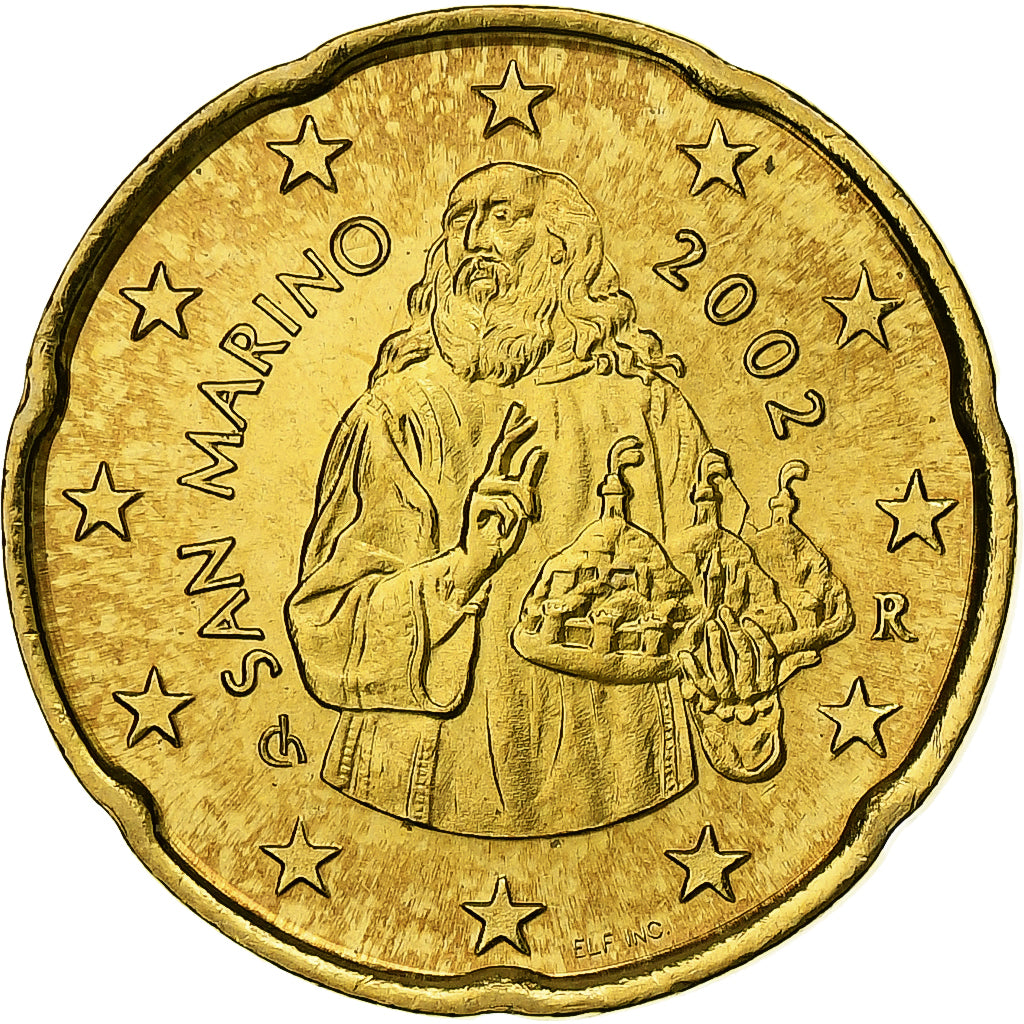 San Marino, 20 Euro Cent, BU, 2002, Rome, Nordic gold, FDC, KM:444