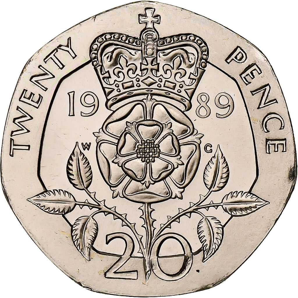 Reino Unido, Elizabeth II, 20 Pence, 1989, Llantrisant, Cobre-níquel, MS(65-70)