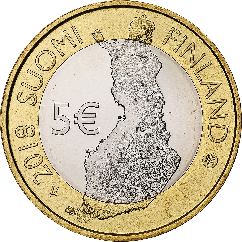 Finlandia, 5 Euro, Archipelago Sea, Prueba, 2018, Vantaa, Bimetálico, FDC