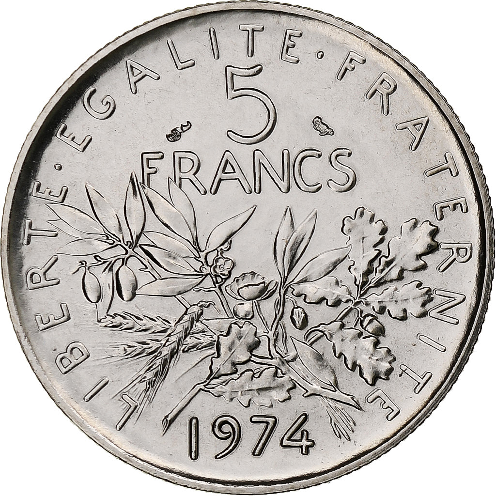 Francia, 5 Francs, Semeuse, 1974, Paris, série FDC, Rame-nichel, FDC