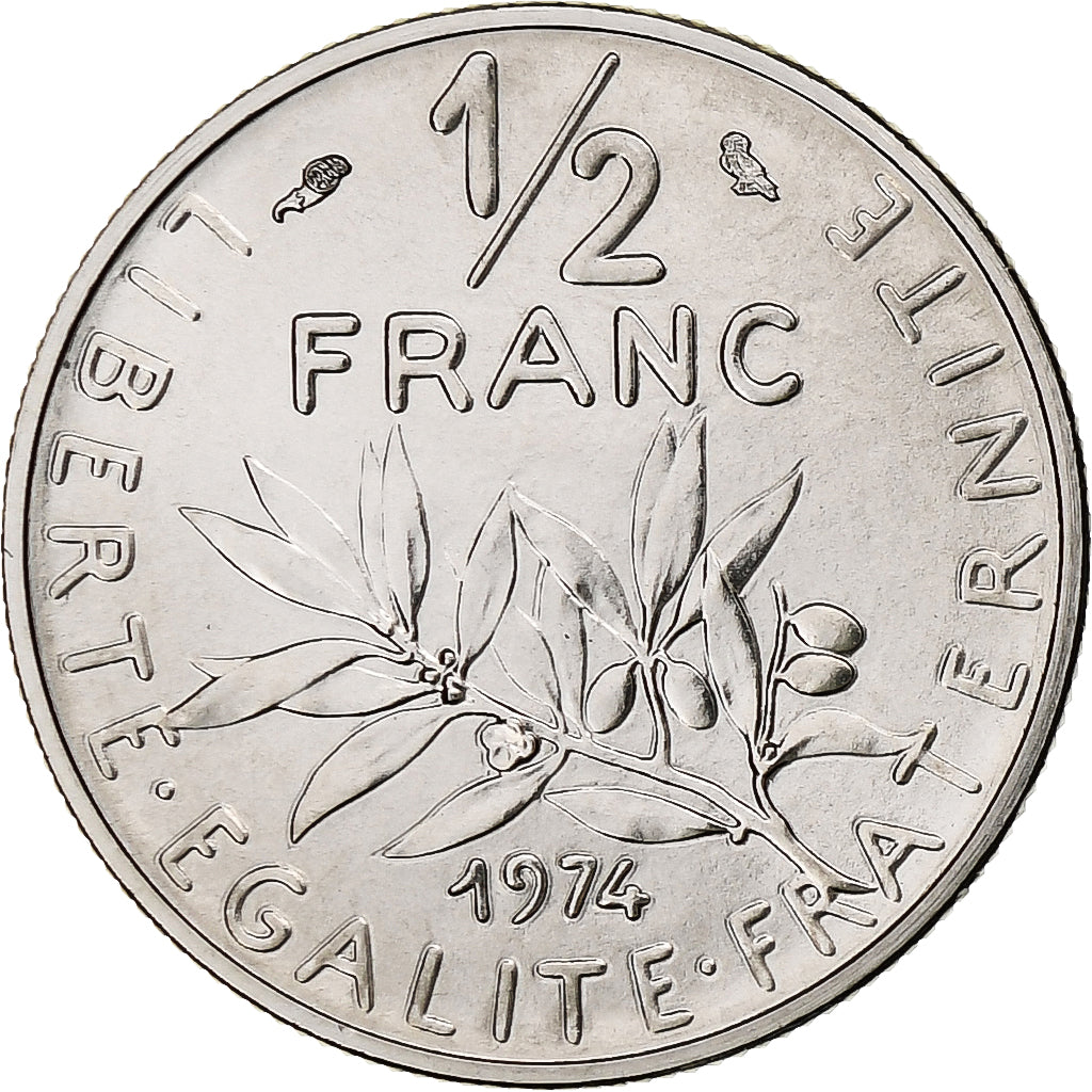Francja, 1/2 Franc, Semeuse, 1974, Monnaie de Paris, série FDC, Nikiel
