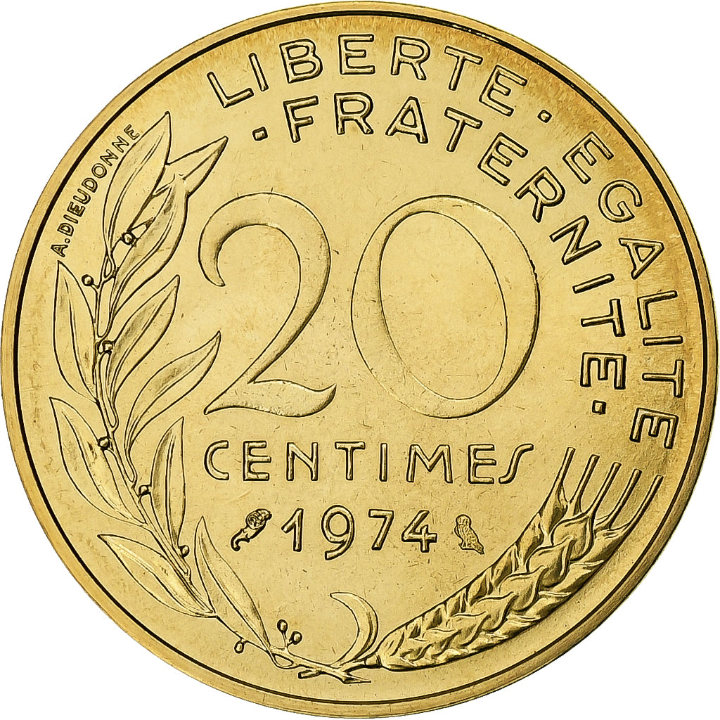 France, 20 Centimes, Marianne, 1974, Paris, série FDC, Bronze-Aluminium, FDC