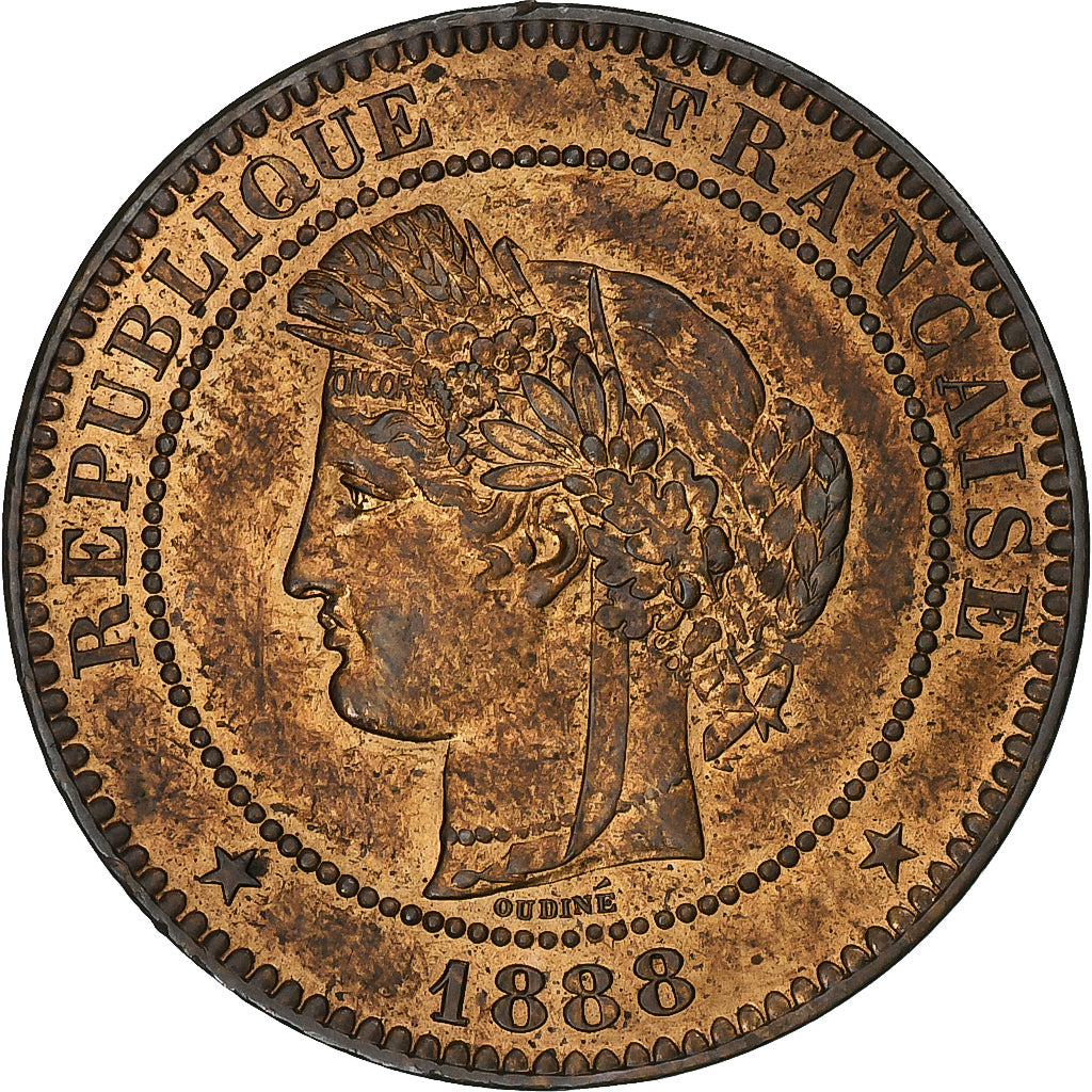 Frankreich, 10 Centimes, Cérès, 1888/7, Paris, Bronze, SS+, Gadoury:265a