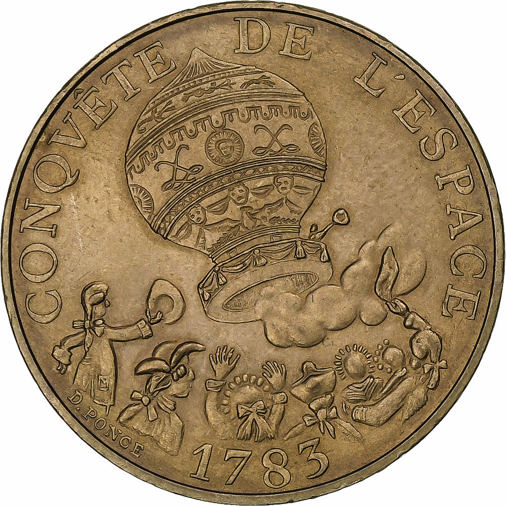 France, 10 Francs, Conquête de l'espace, 1983, Pessac, Tranche B, Copper-nickel