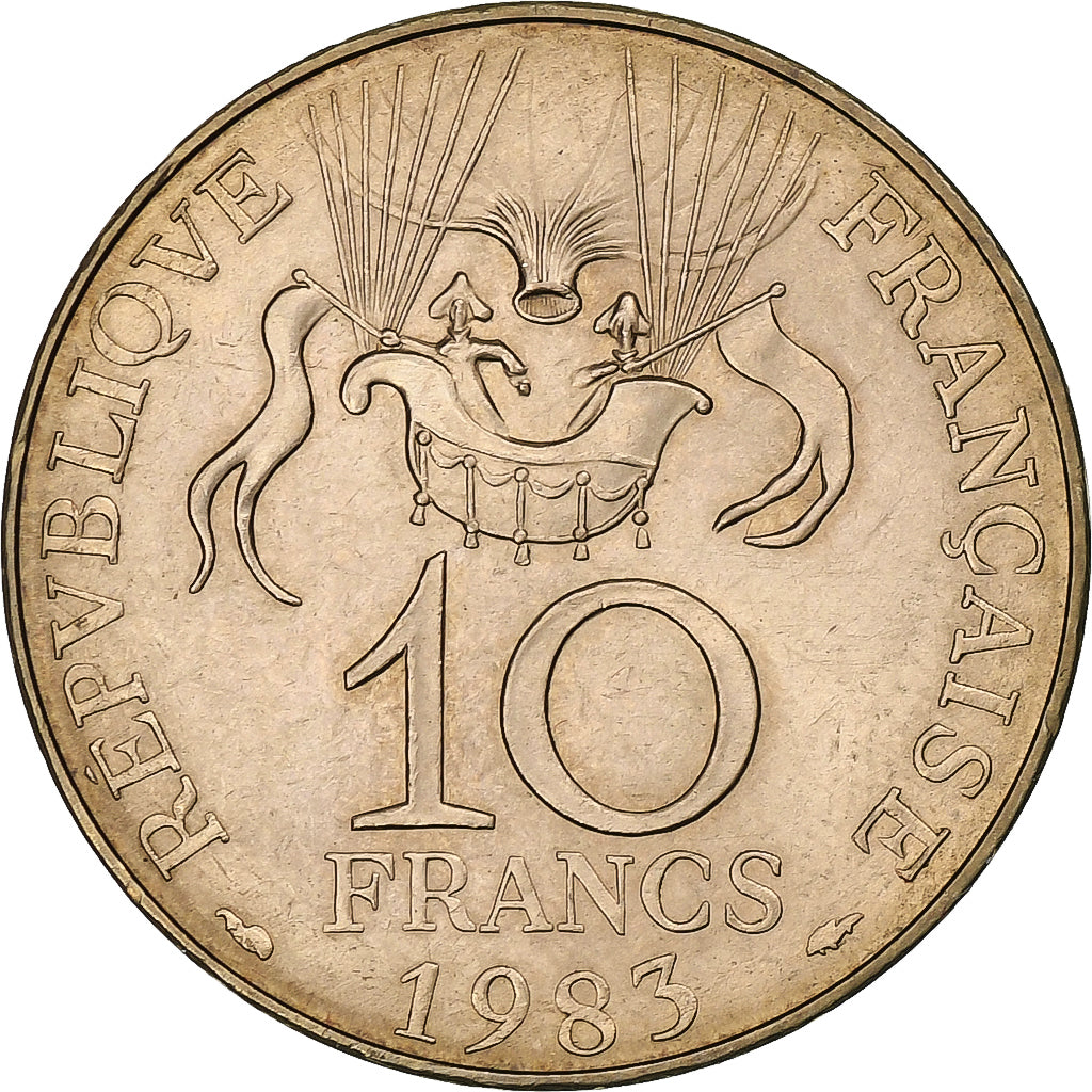 France, 10 Francs, Conquête de l'espace, 1983, Pessac, Tranche B, Copper-nickel