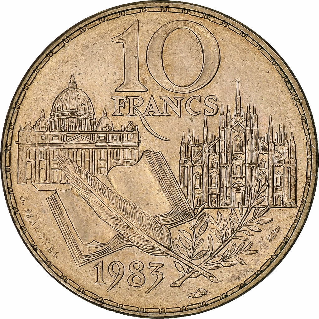Francia, 10 Francs, Stendhal, 1983, Pessac, Tranche A, Aluminio y cuproníquel