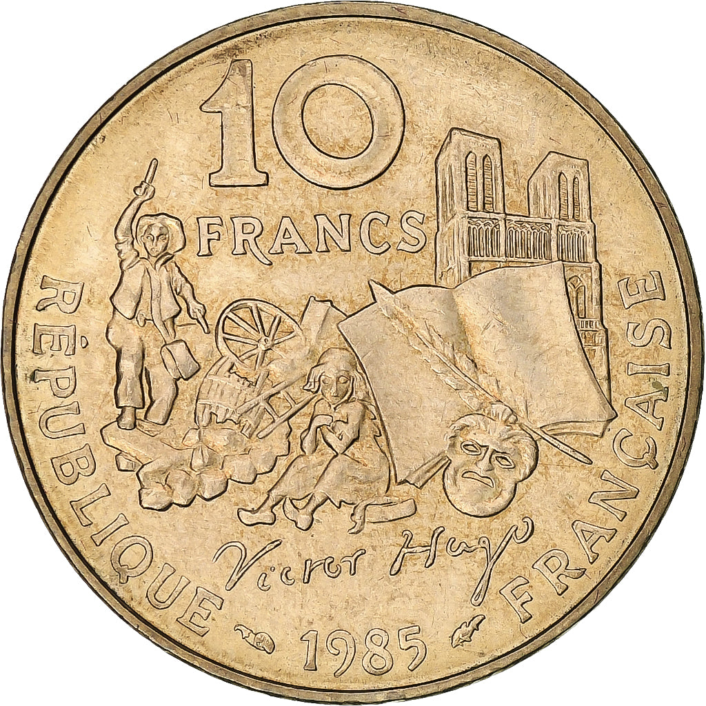 Francia, 10 Francs, Victor Hugo, 1985, Pessac, Tranche A, Aluminio y