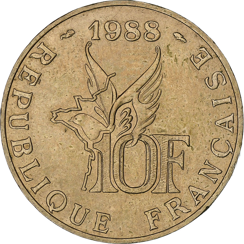 Francia, 10 Francs, Roland Garros, 1988, Pessac, Tranche B, Aluminio y