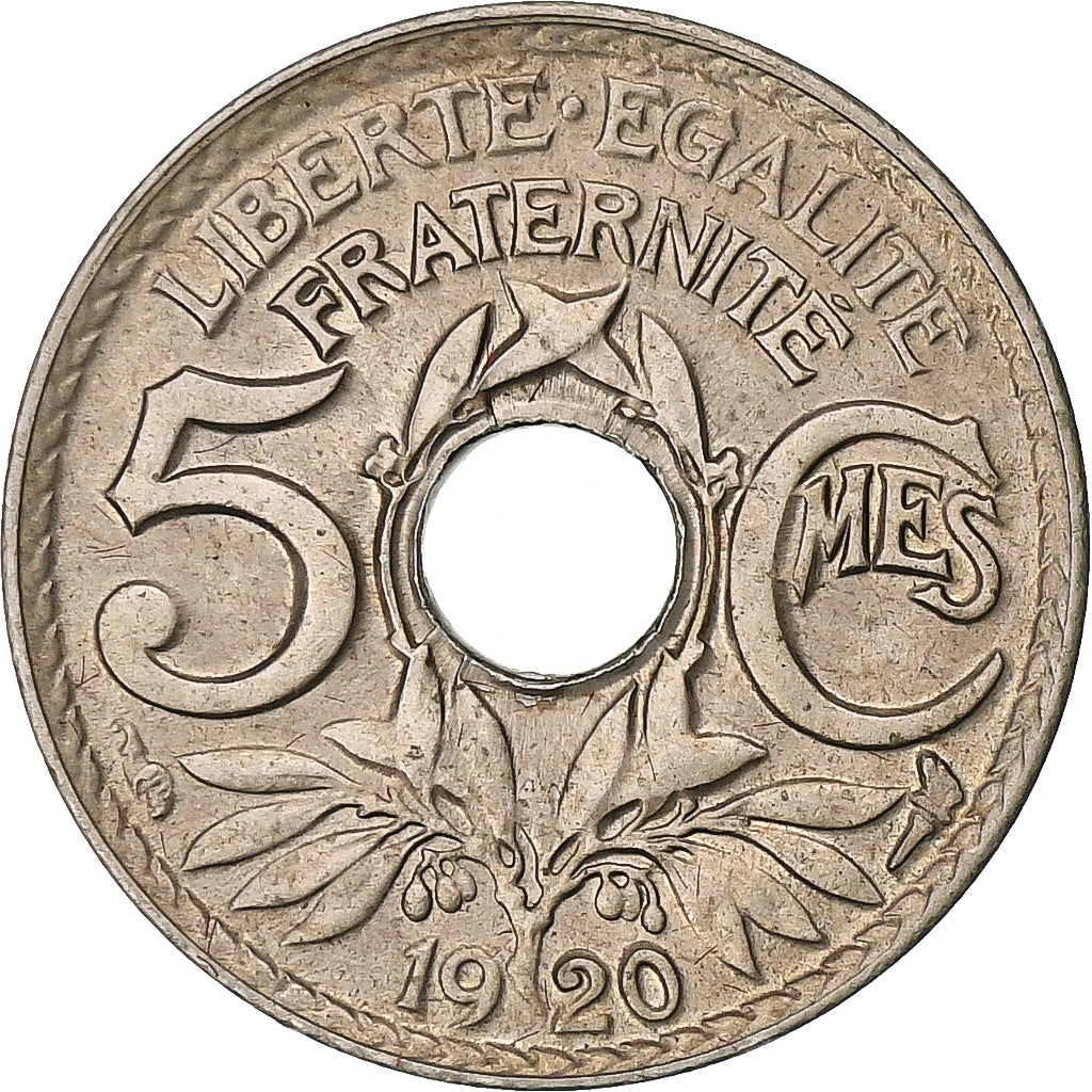 Francja, 5 Centimes, Lindauer, 1920, Paris, Mały moduł, Miedź-Nikiel