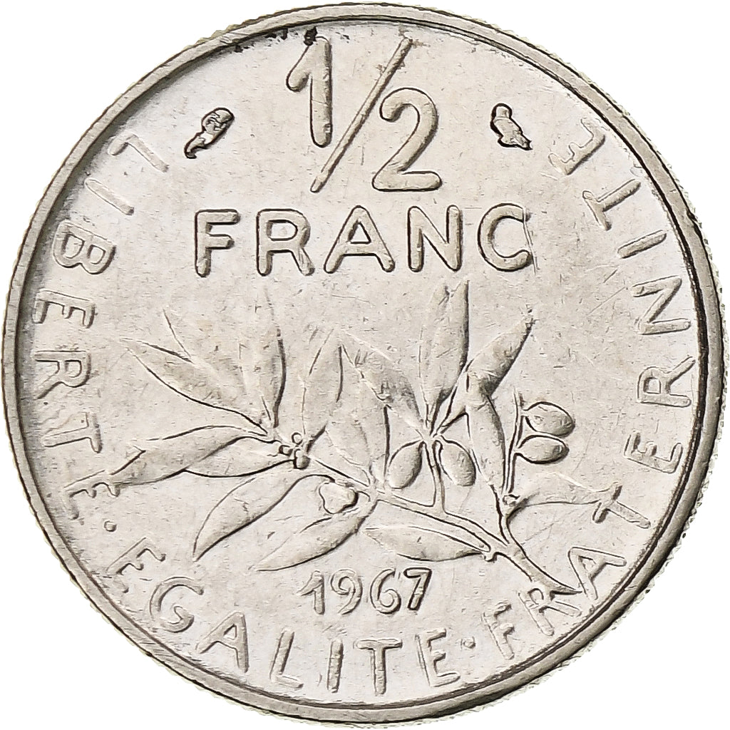 Francia, 1/2 Franc, Semeuse, 1967, Paris, Nichel, BB, Gadoury:429, KM:931.1