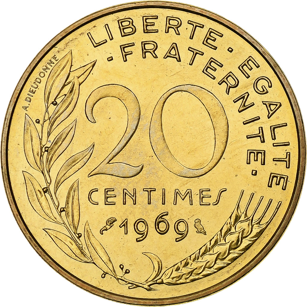 Francia, 20 Centimes, Marianne, 1969, Paris, Alluminio-bronzo, SPL+