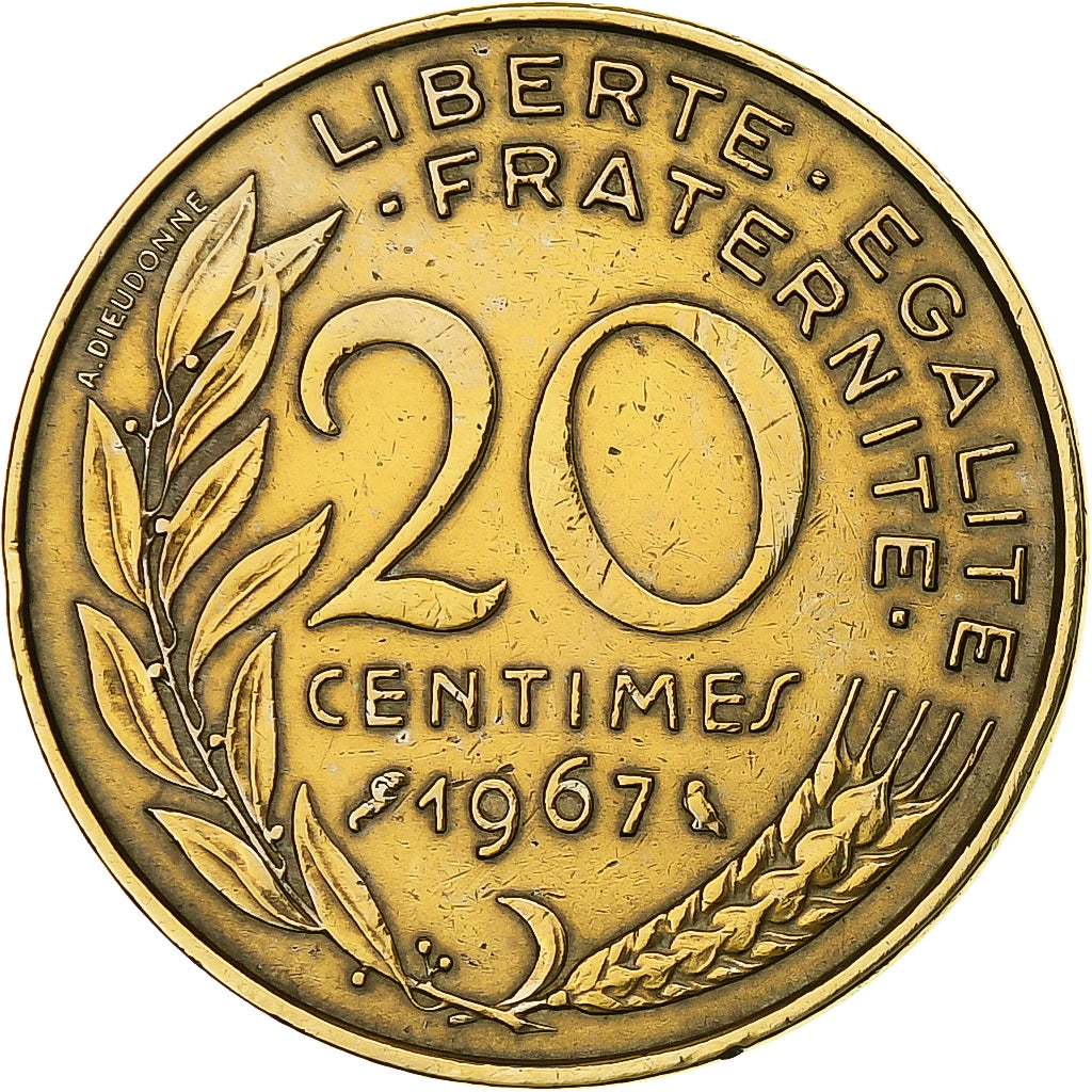 Frankrijk, 20 Centimes, Marianne, 1967, Paris, Aluminum-Bronze, ZF, Gadoury:332