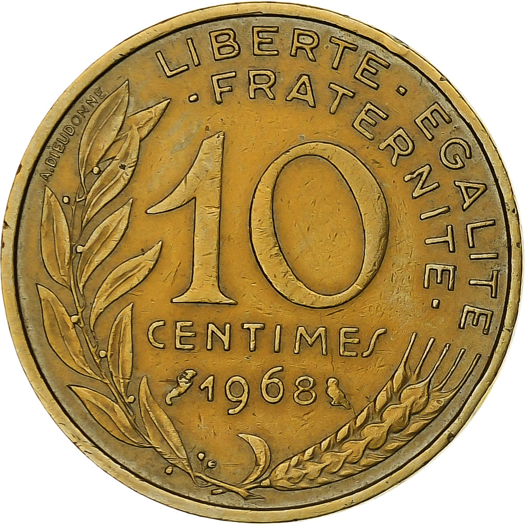 Francia, 10 Centimes, Marianne, 1968, Paris, Alluminio-bronzo, BB+, Gadoury:293