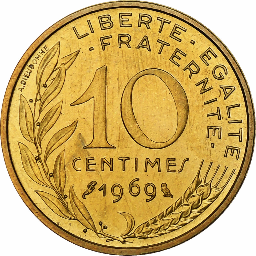 Francja, 10 Centimes, Marianne, 1969, Paris, série FDC, Aluminium-Brąz