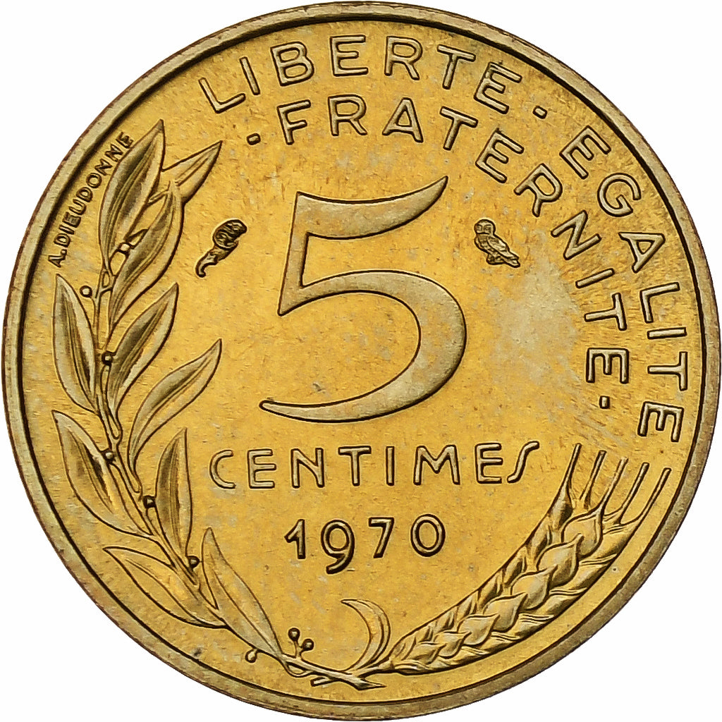 Francia, 5 Centimes, Marianne, 1970, Paris, Alluminio-bronzo, FDC, Gadoury:175