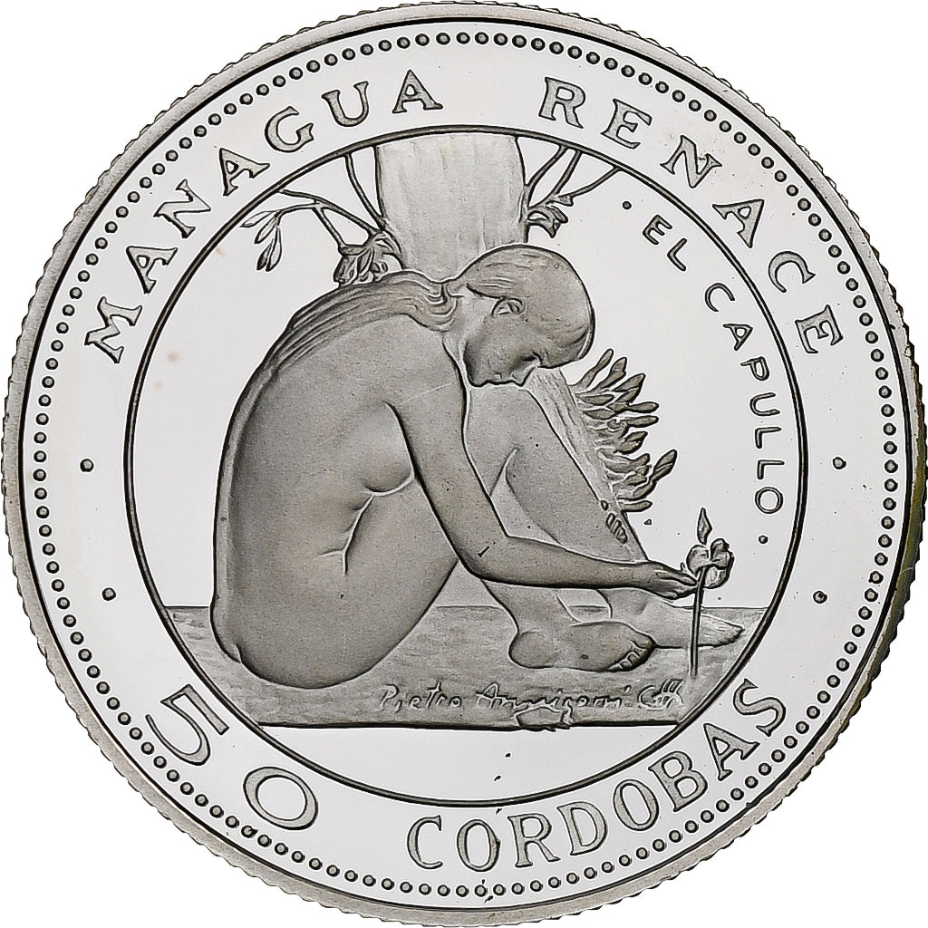 Nicaragua, 50 Cordobas, The Bud, 1975, Llantrisant, Proof, Silver, MS(65-70)