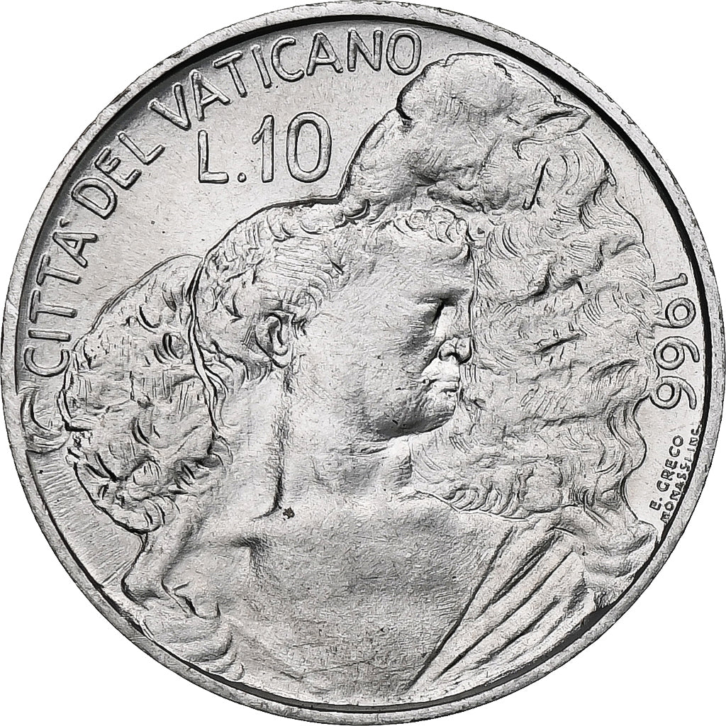 Vaticano, Paul VI, 10 Lire, 1966 - Anno IV, Rome, Alumínio, MS(63), KM:87