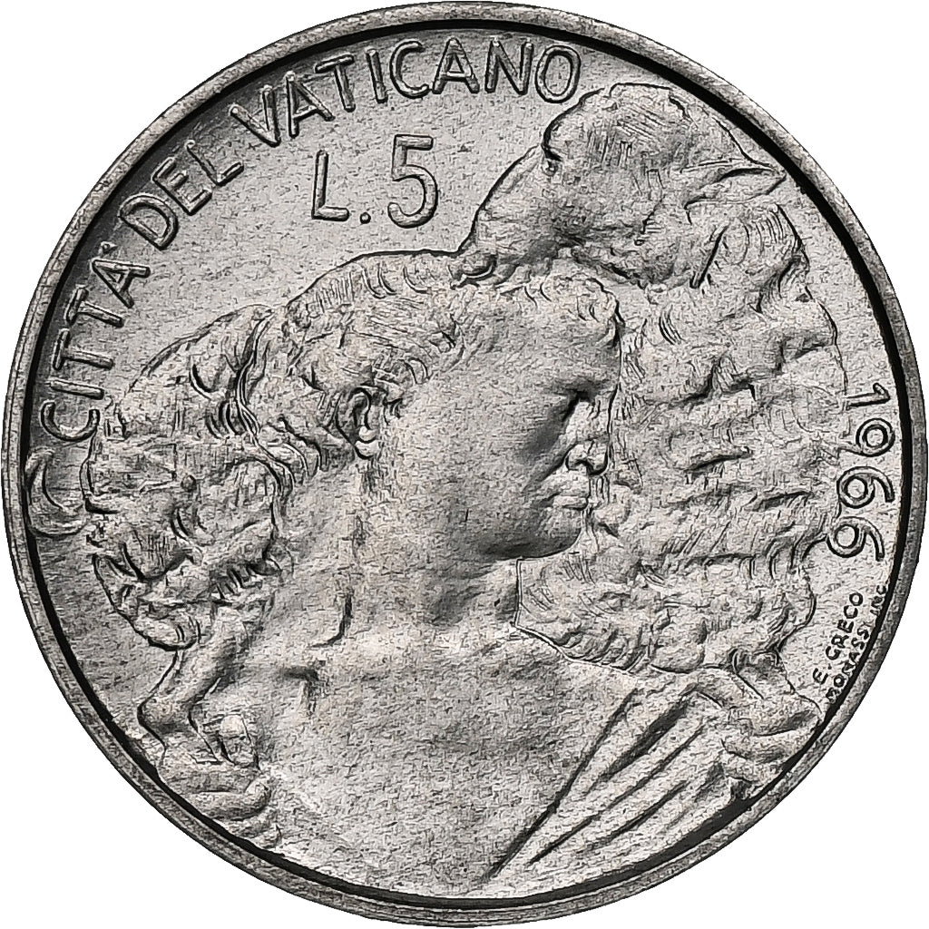 Vaticano, Paul VI, 5 Lire, 1966 - Anno IV, Rome, Alumínio, MS(63), KM:86