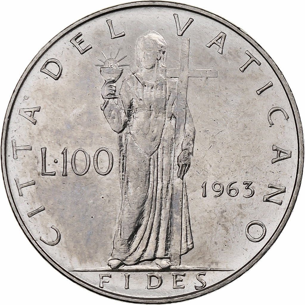 Vaticano, Paul VI, 100 Lire, 1963 - Anno I, Rome, Aço Inoxidável, MS(63)