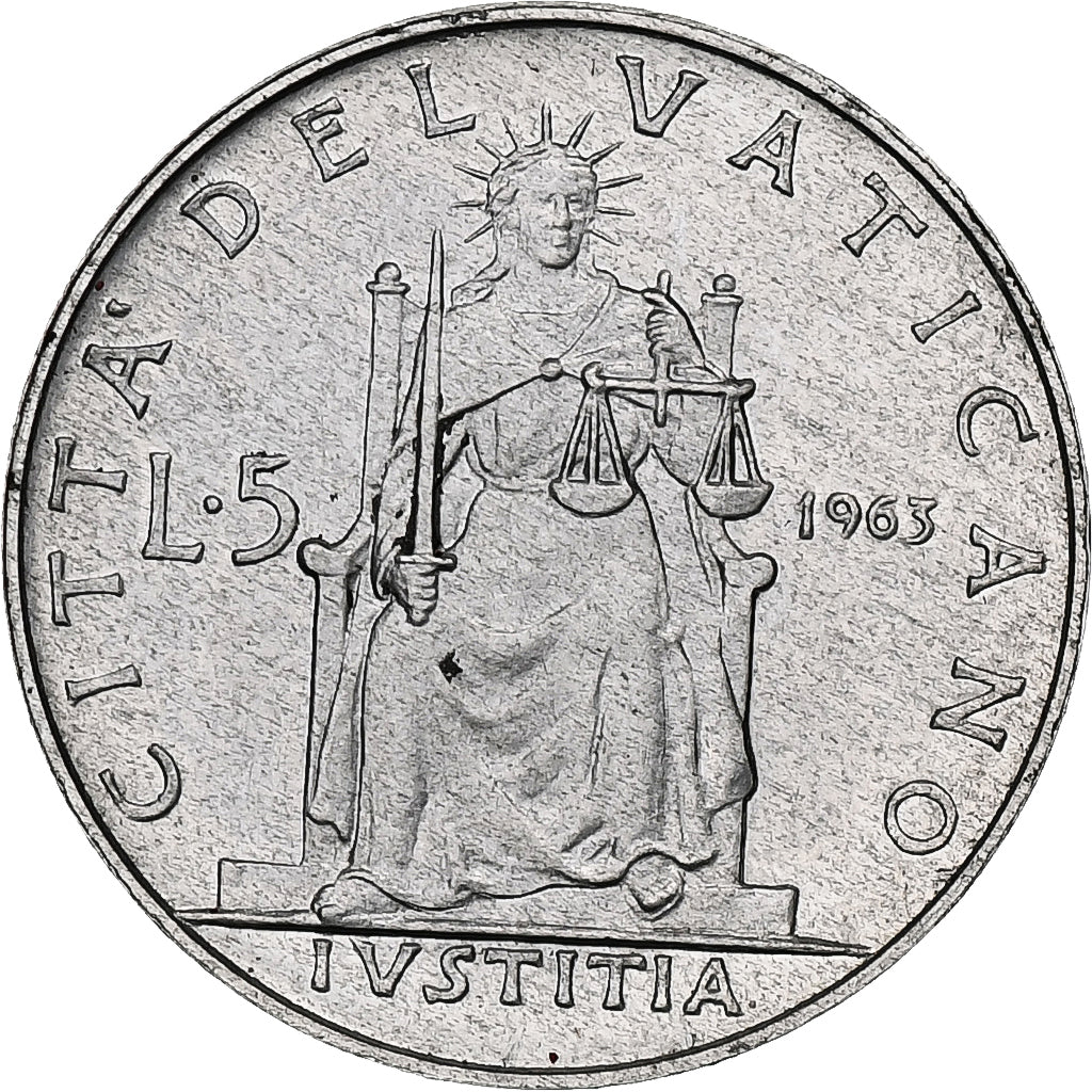 Vaticano, Paul VI, 5 Lire, 1963 - Anno I, Rome, Alumínio, MS(63), KM:78