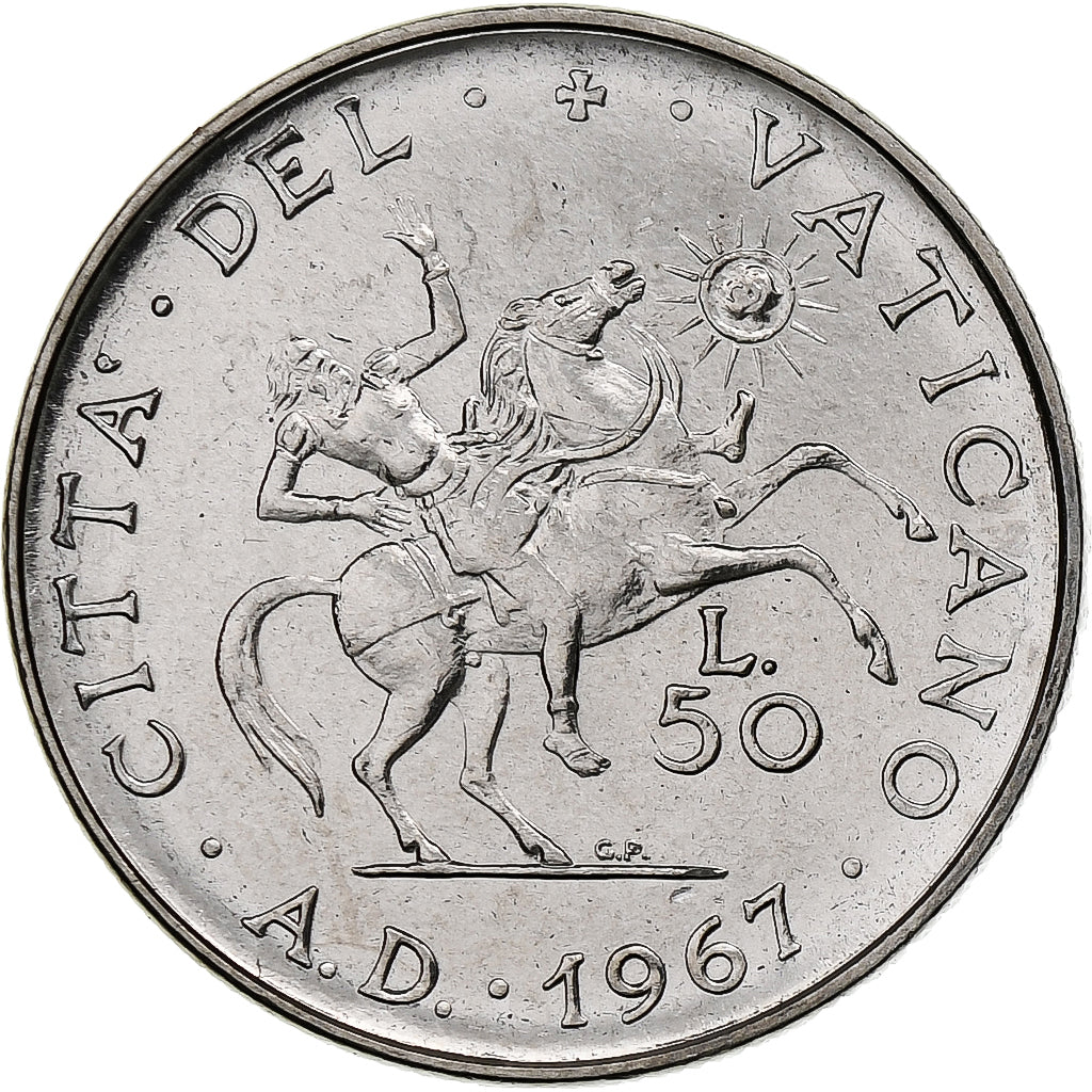 Vaticano, Paul VI, 50 Lire, 1967 - Anno V, Rome, Aço Inoxidável, MS(63), KM:97