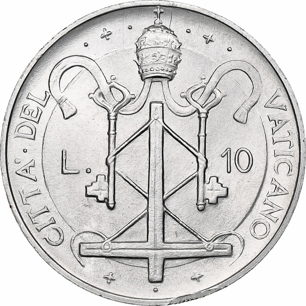 Vaticano, Paul VI, 10 Lire, 1967 - Anno V, Rome, Alumínio, MS(63), KM:95