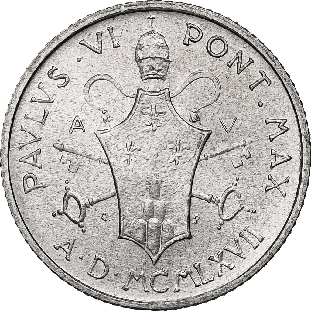Vaticano, Paul VI, 2 Lire, 1967 - Anno V, Rome, Alumínio, MS(63), KM:93
