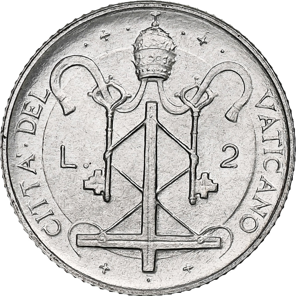 Vaticano, Paul VI, 2 Lire, 1967 - Anno V, Rome, Alumínio, MS(63), KM:93