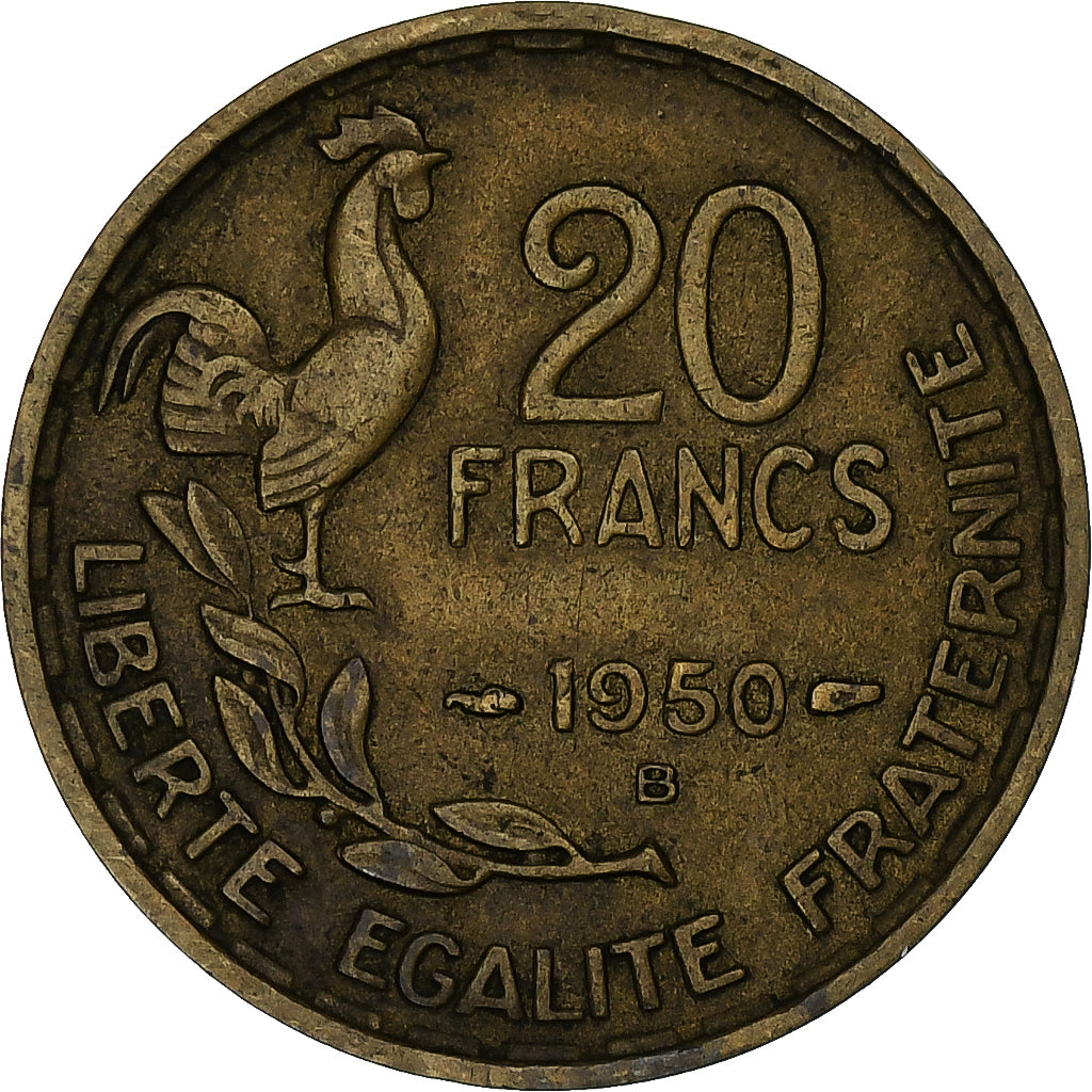 Francia, 20 Francs, Guiraud, 1950, Beaumont-Le-Roger, 3 faucilles