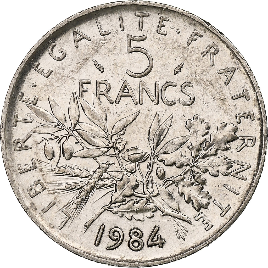 France, 5 Francs, Semeuse, 1984, Pessac, Copper-nickel, AU(55-58), Gadoury:771