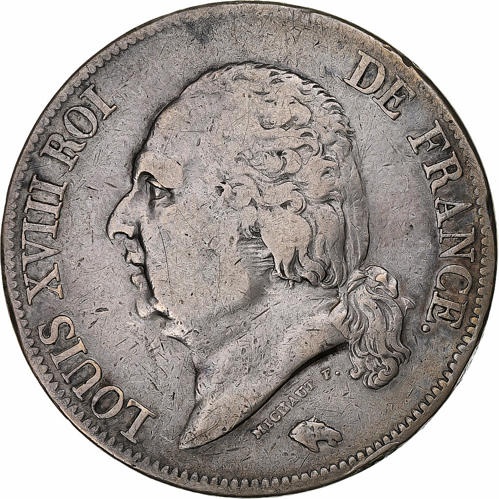 Frankreich, Louis XVIII, 5 Francs, 1823, Paris, Silber, S+, Gadoury:614