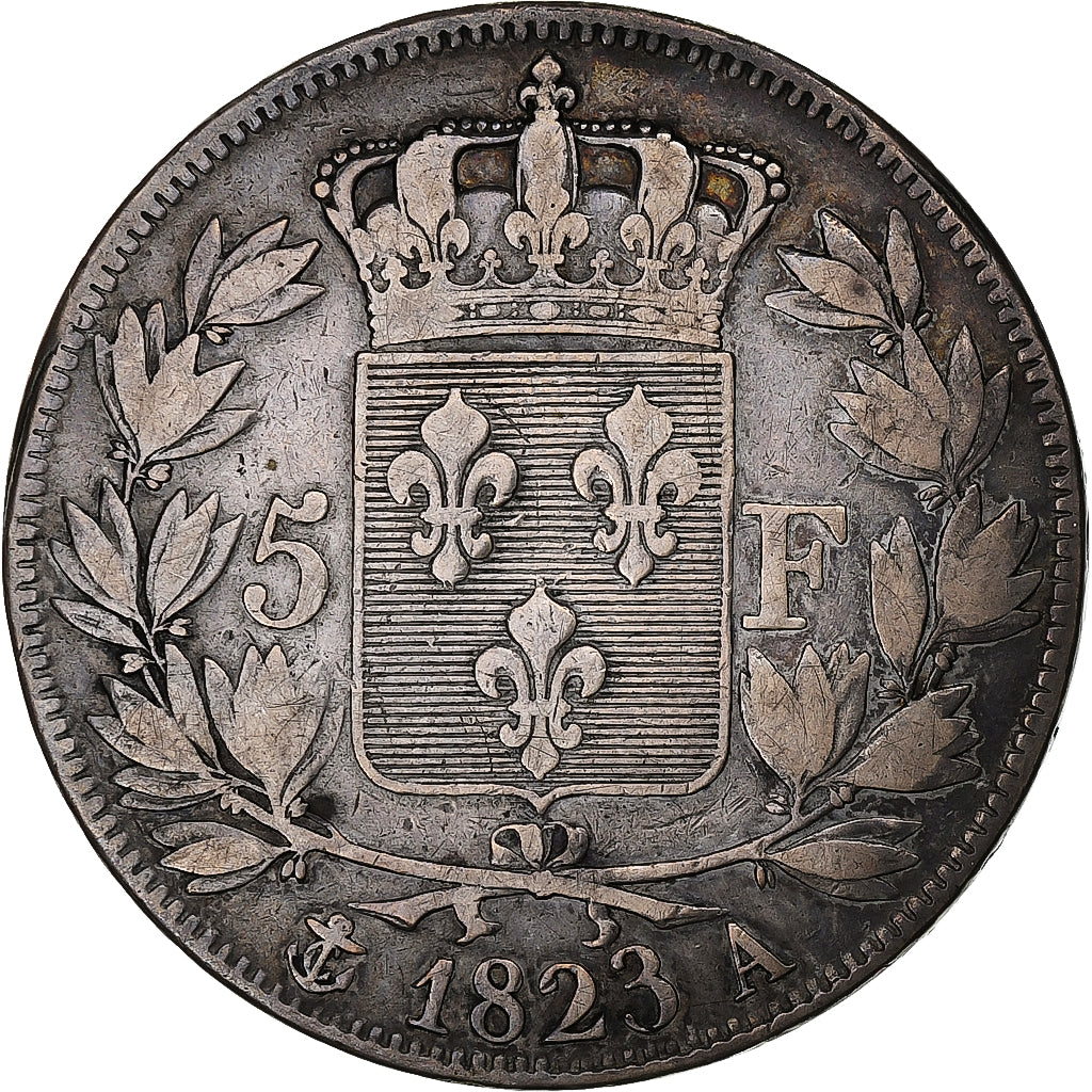 Frankreich, Louis XVIII, 5 Francs, 1823, Paris, Silber, S+, Gadoury:614