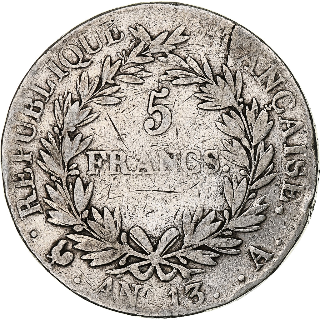Francia, Napoleon I, 5 Francs, AN 13, Paris, Argento, MB, Gadoury:580, KM:662.1