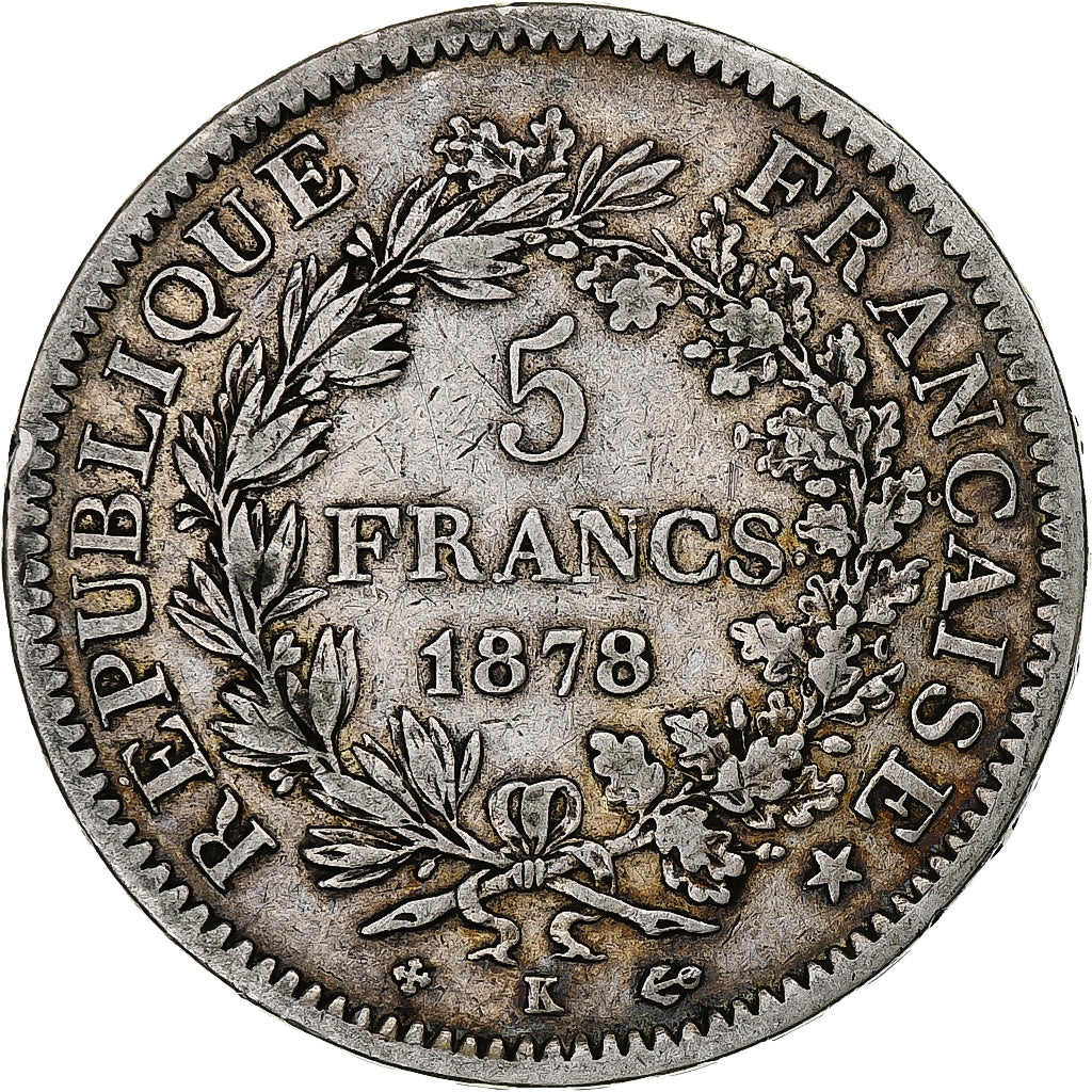 France, 5 Francs, Hercule, 1878, Bordeaux, Silver, VF(30-35), Gadoury:745a