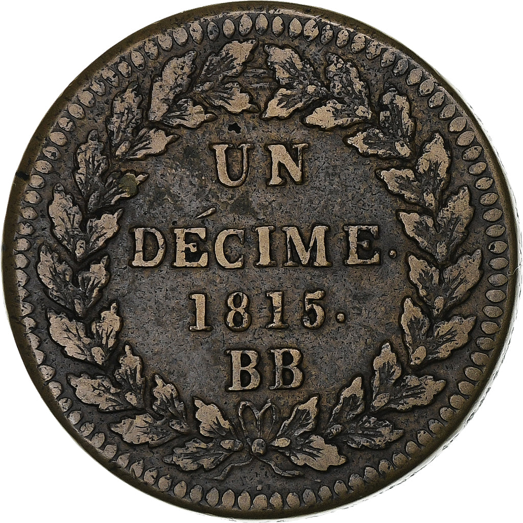 Frankreich, Louis XVIII, Décime., 1815., Strasbourg, Bronze, SS, Gadoury:196d
