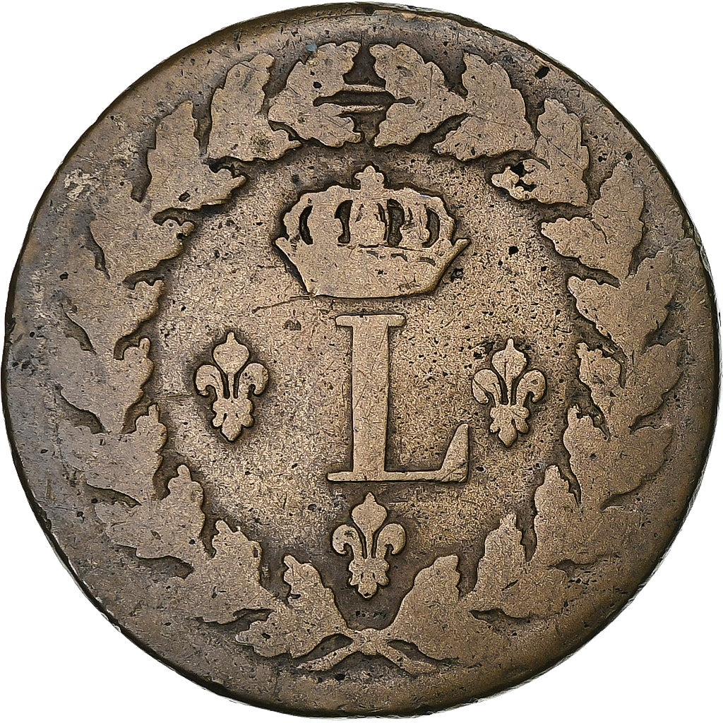 França, Louis XVIII, Décime., 1815., Strasbourg, Bronze, VF(30-35)