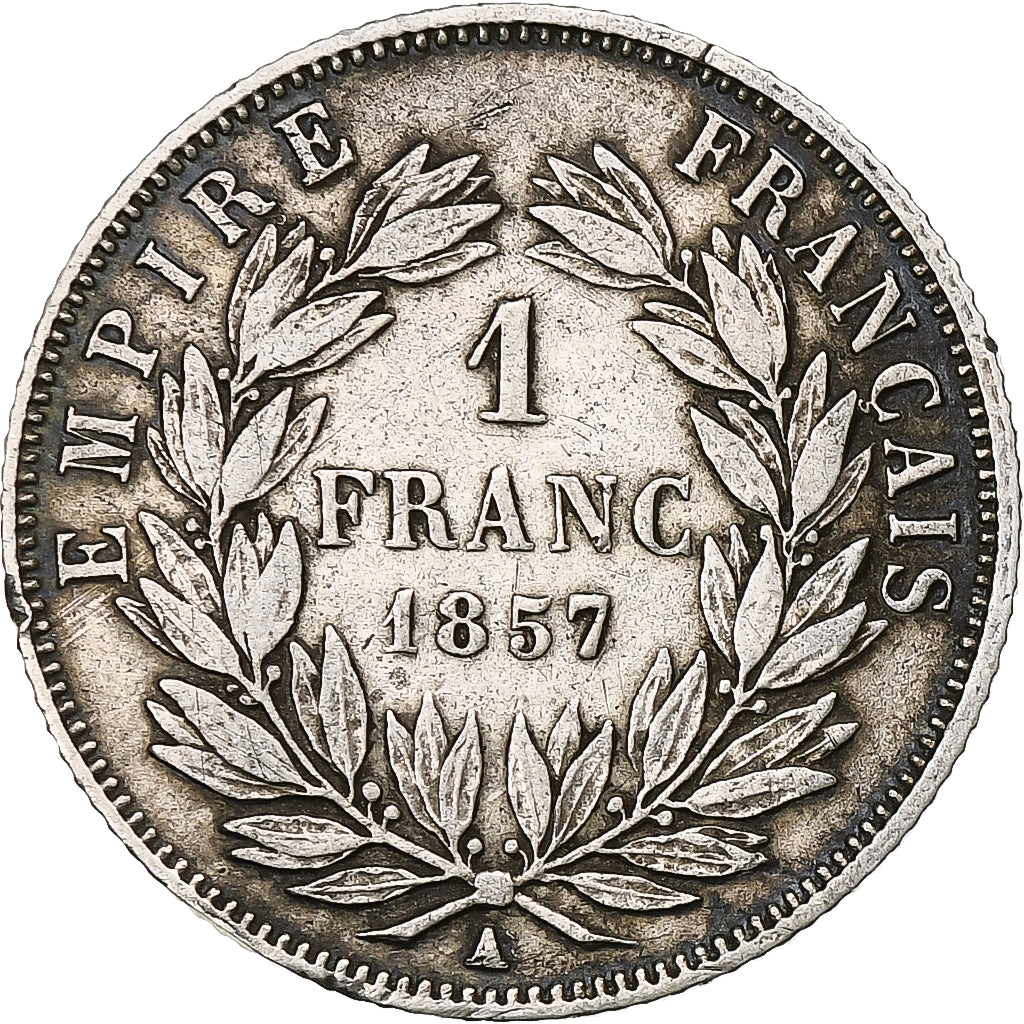 Francja, Napoleon III, Franc, 1857, Paris, Srebro, EF(40-45), KM:779.1