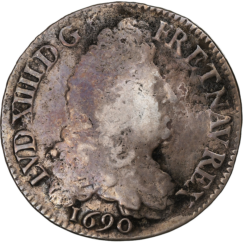 France, Louis XIV, 1/2 Écu aux huit L, 1690, Paris, réformé, Argent, TB