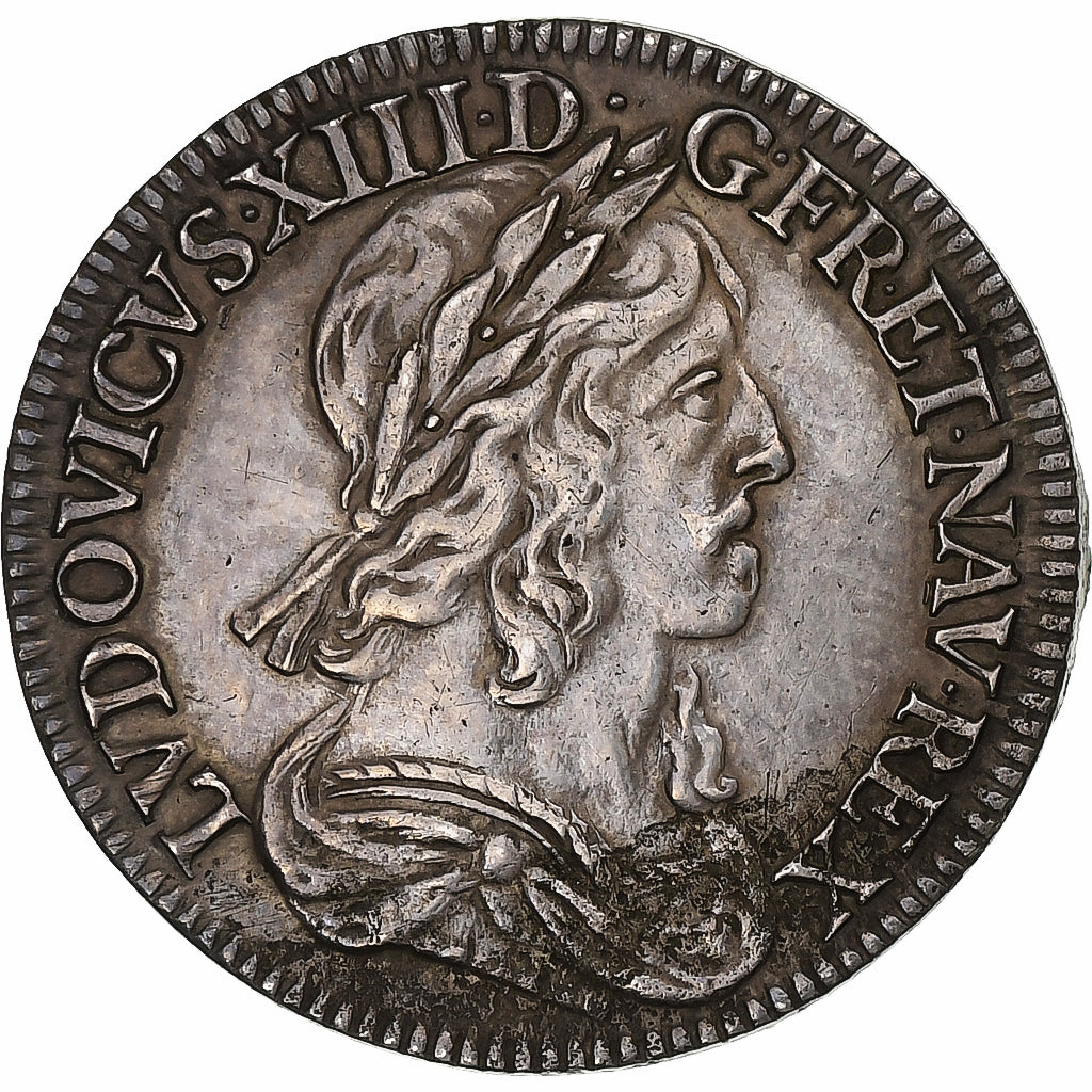 Frankrijk, Louis XIII, 1/4 Ecu, 1643, Paris, Point, Zilver, ZF+, Gadoury:48