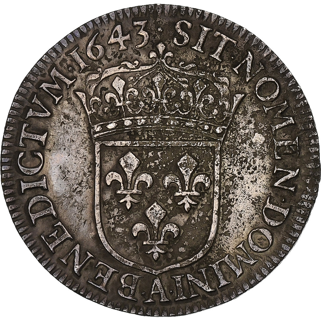 Frankrijk, Louis XIII, 1/4 Ecu, 1643, Paris, Point, Zilver, ZF+, Gadoury:48
