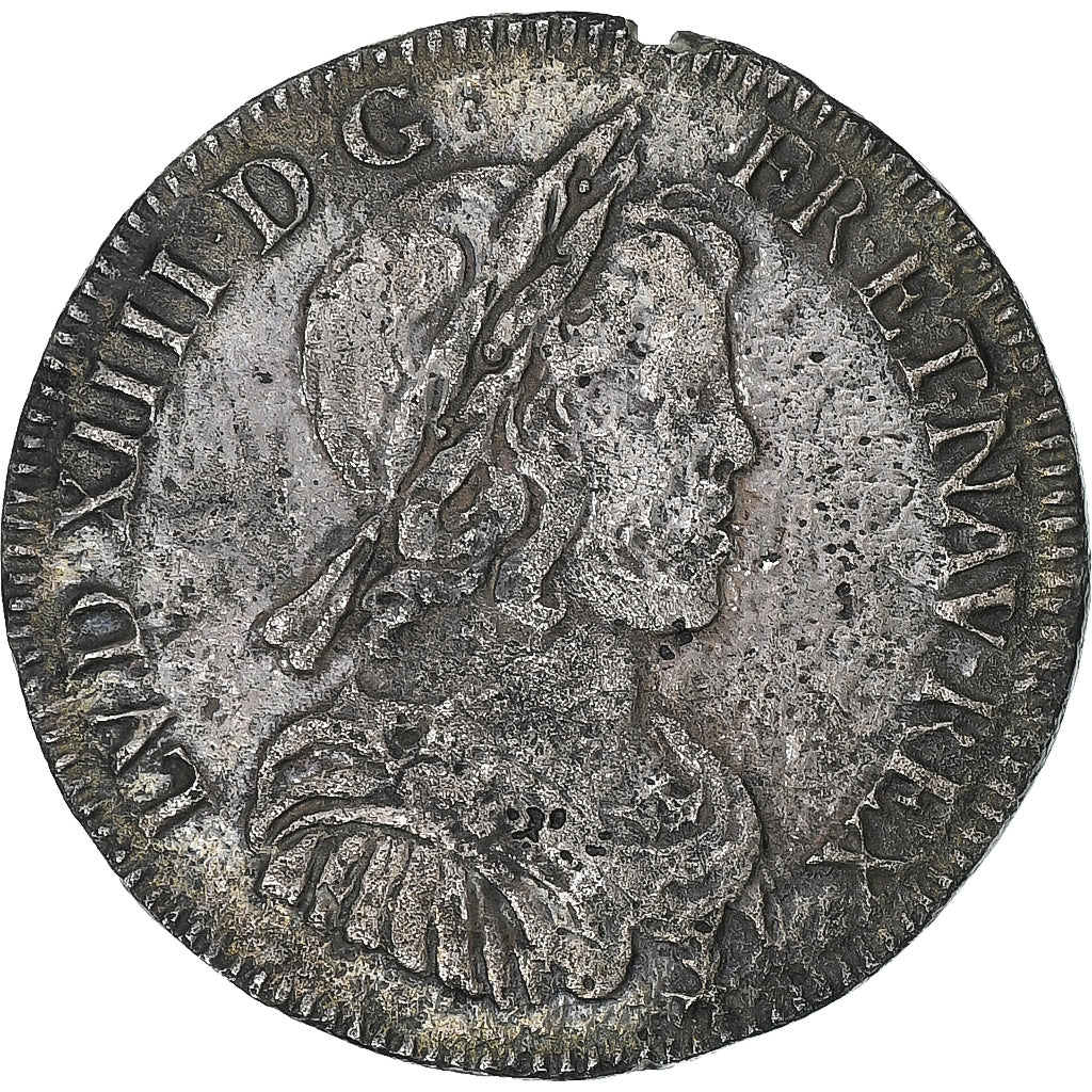 France, Louis XIV, 1/4 Écu à la mèche courte, 1644, Paris, Point, Silver