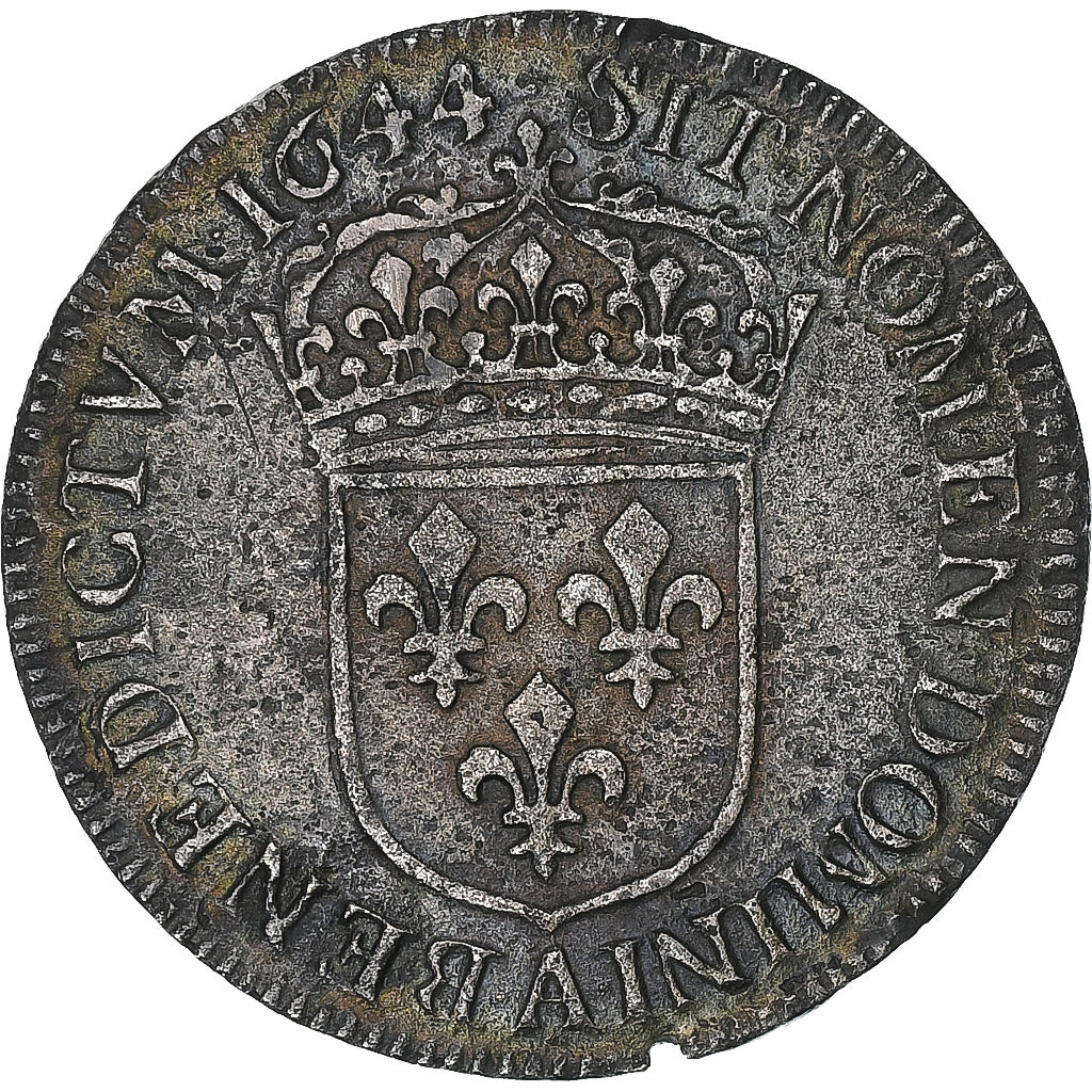 France, Louis XIV, 1/4 Écu à la mèche courte, 1644, Paris, Point, Silver