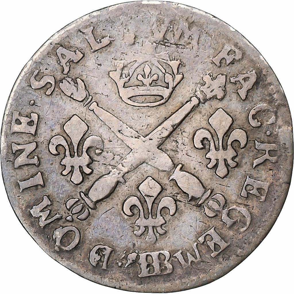 Francia, Louis XIV, 5 Sols aux insignes, 1704, Strasbourg, Plata, BC+