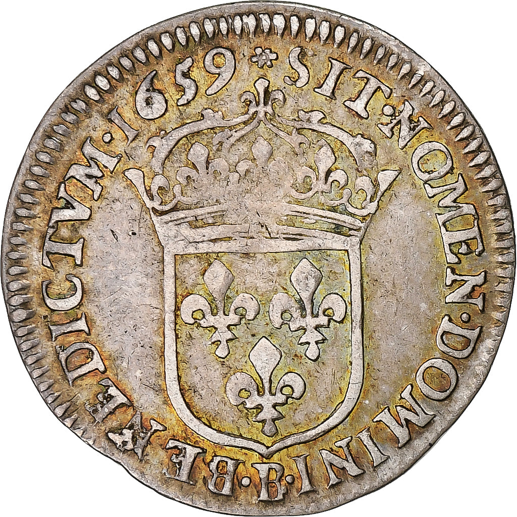 Francia, Louis XIV, 1/12 Écu au buste juvénile, 1659, Rouen, Argento, MB+