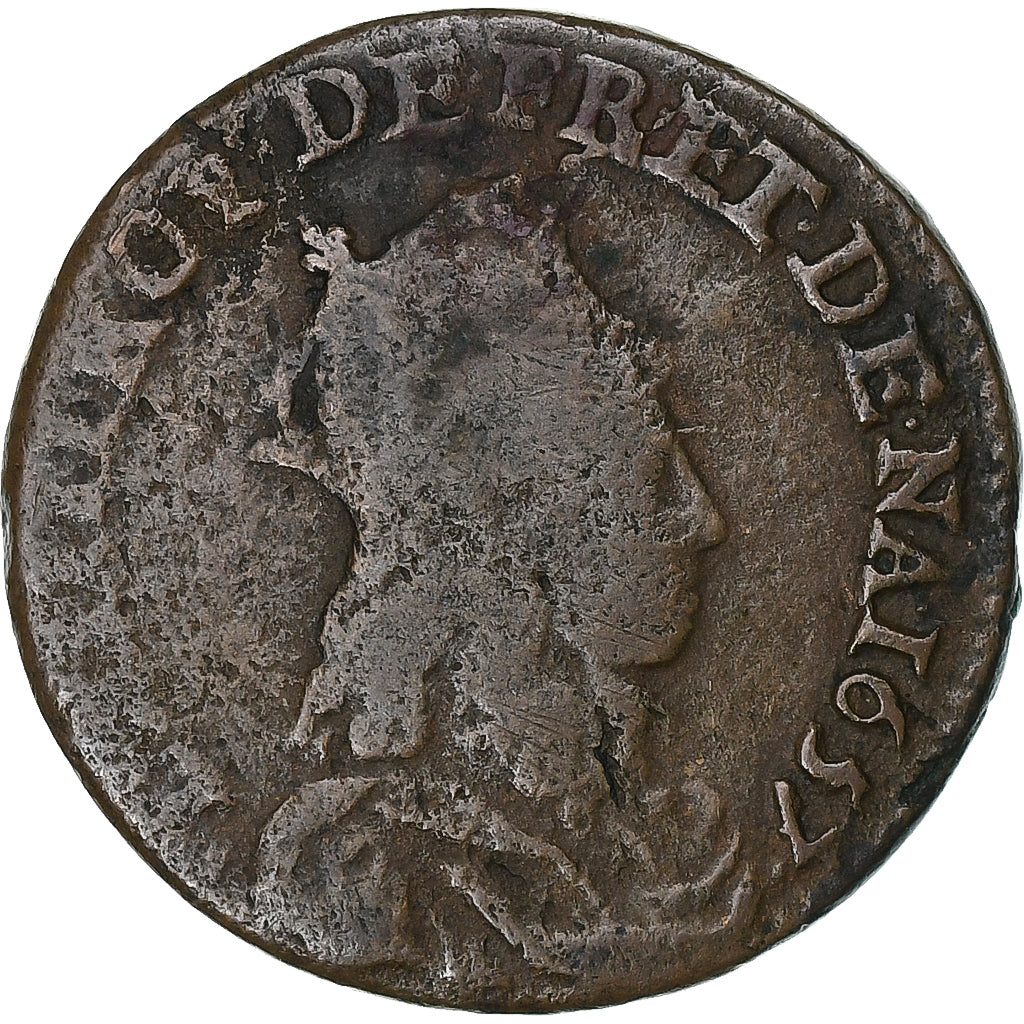 França, Louis XIV, Liard, 1657, Lusignan, Cobre, VF(20-25), Gadoury:80