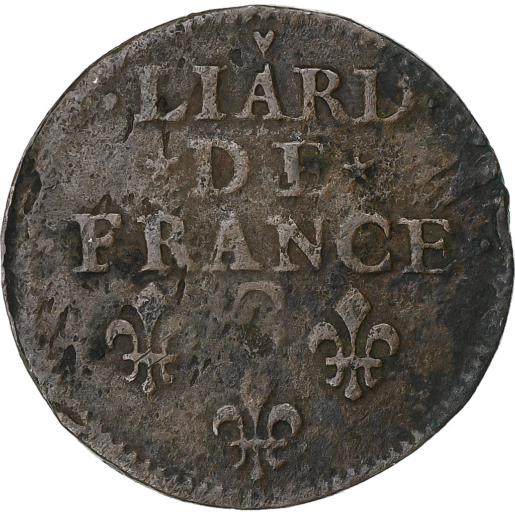 França, Louis XIV, Liard, 1657, Lusignan, Cobre, VF(20-25), Gadoury:80