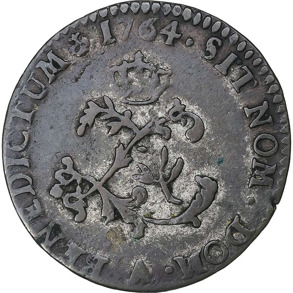 Francia, Louis XV, 2 Sols, 1764, Paris, Vellón, BC+, Gadoury:281
