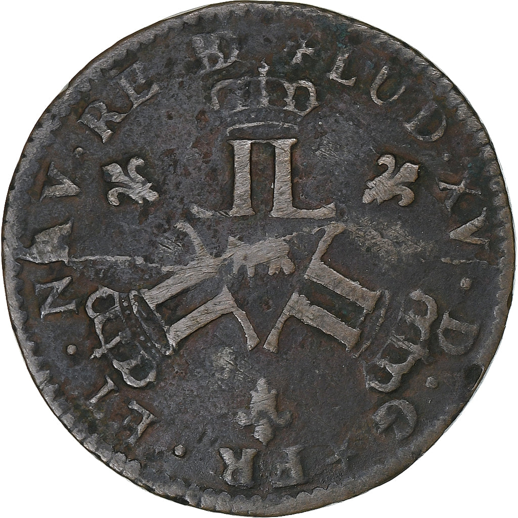 France, Louis XV, Sol des Mines de Béarn, 1727, Pau, Copper, VF(20-25)