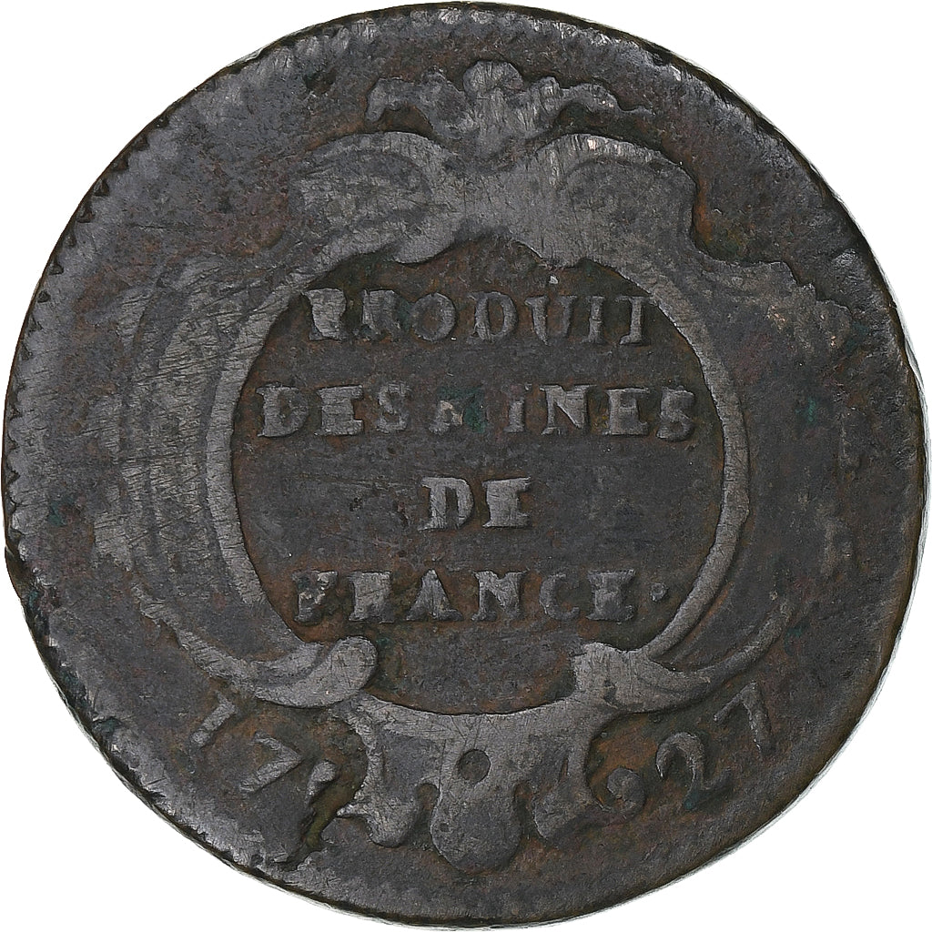 France, Louis XV, Sol des Mines de Béarn, 1727, Pau, Copper, VF(20-25)