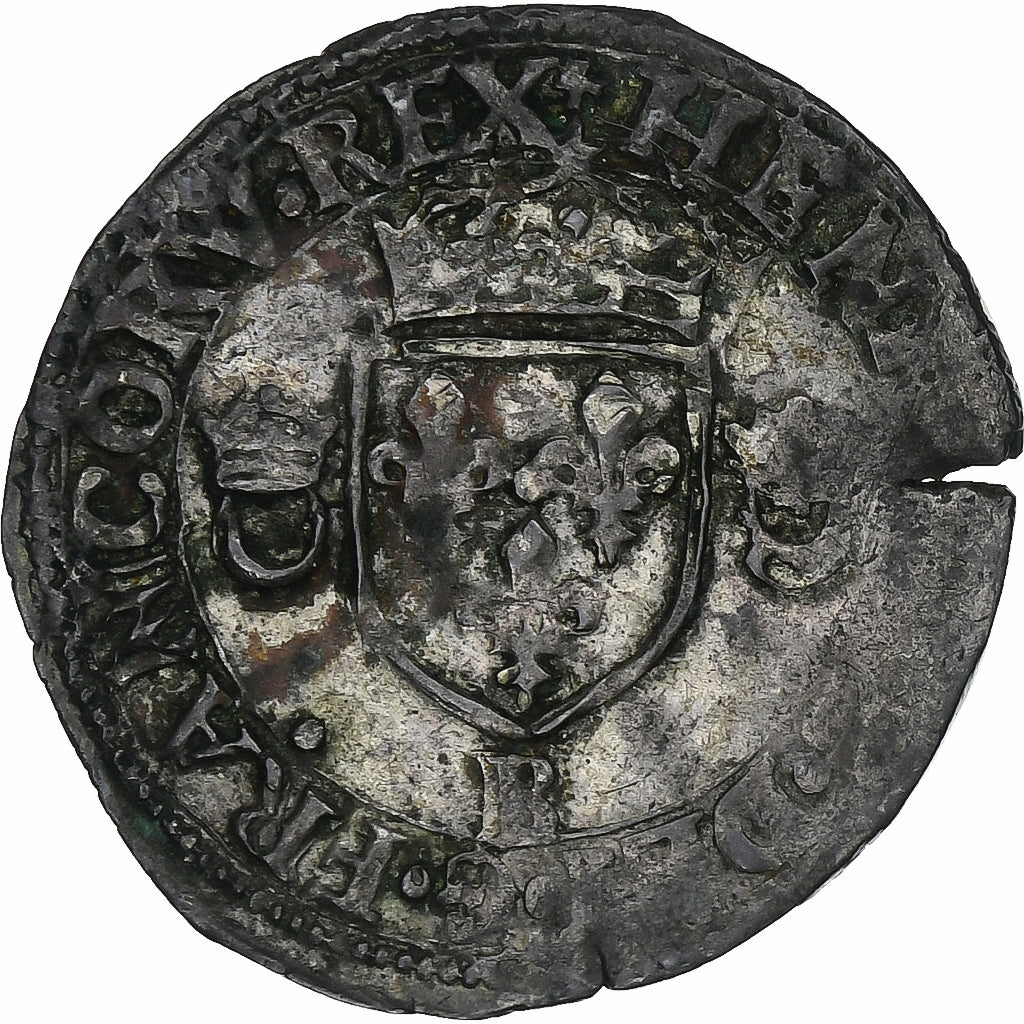 Francia, Henri II, Douzain aux croissants, 1551, Rouen, Vellón, BC+